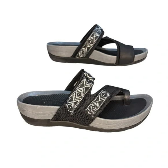 Baretraps Aloha Platform Wedge Deserae Slide Sandals Women 9M Black Gray - Picture 2 of 12